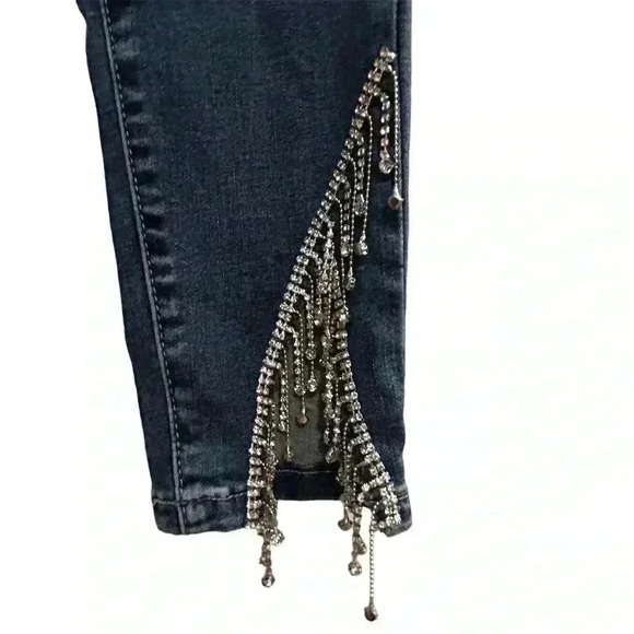 Akira Women's High Rise Skinny Jeans Sparkle Rhinestone Blue Size 9 - Picture 6 of 13